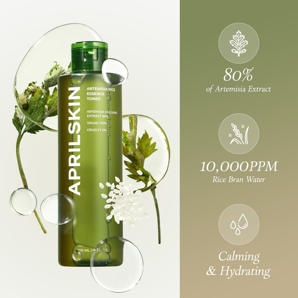 Aprilskin Artemisia Korean Rice Toner | 100% Korean Mugwort | Hydration Boost Facial Toner | Vegan, Cruelty Free, Low Ph, | No Sulfates And Artificial Fragrance | Korean Skin Care | 6.76 Oz