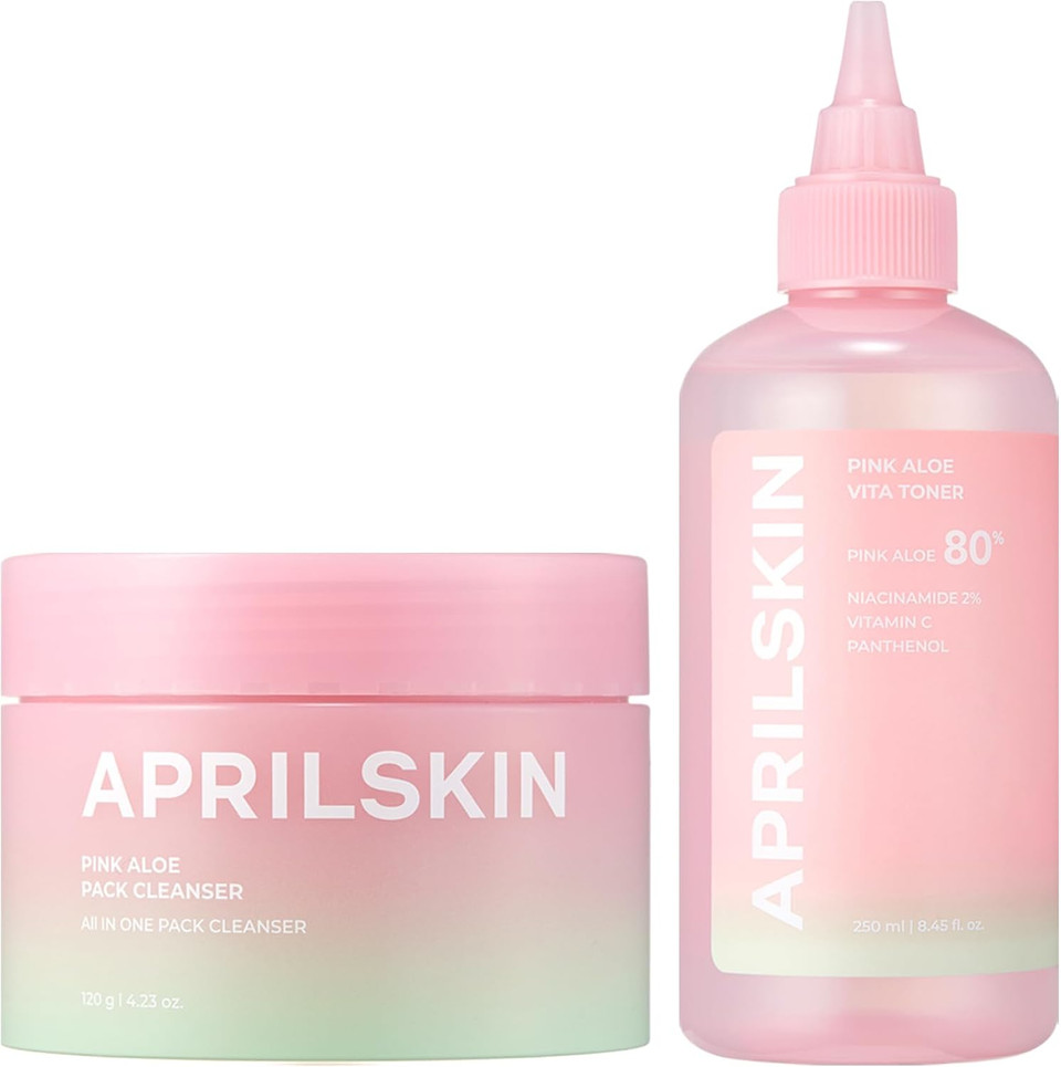 Aprilskin Pink Aloe Trouble Soothing Duo: Pink Aloe Facial Polish Cleanser And Vita Toner