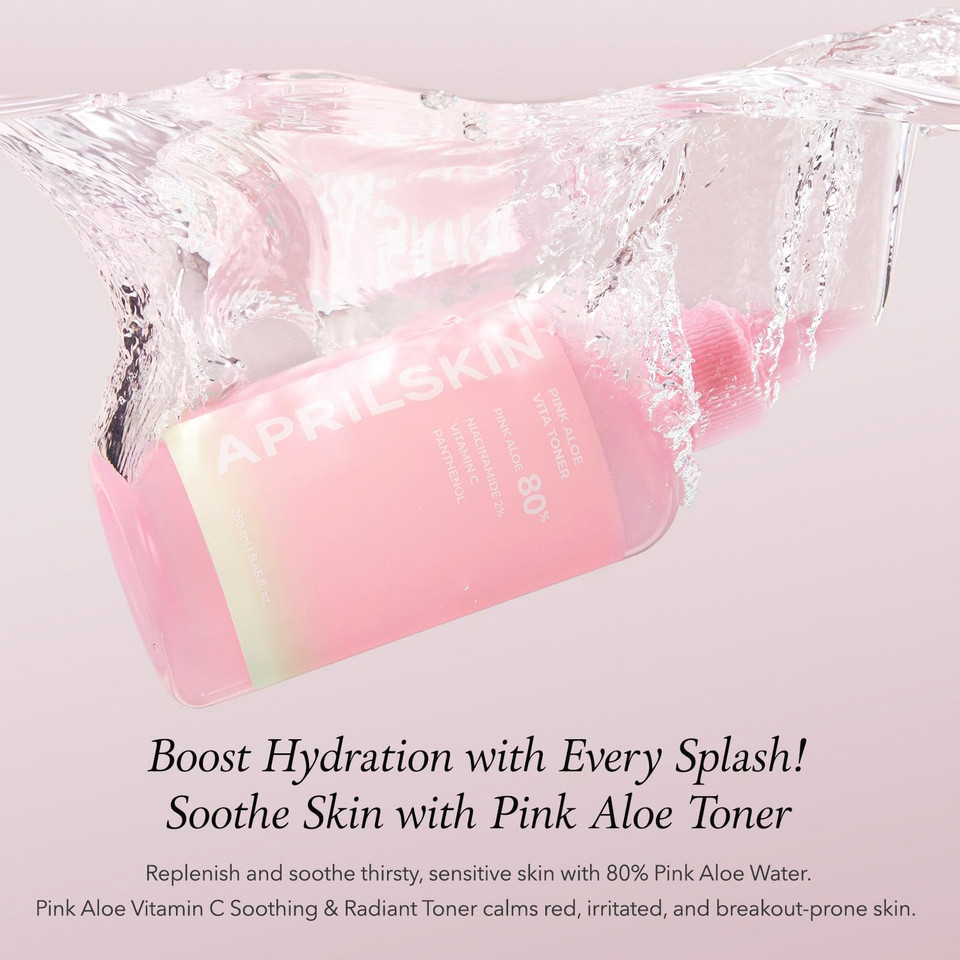 Aprilskin Pink Aloe Vita Toner | Calms And Soothes Redness, Smoothens, And Controls Excess Sebum | 80% Pink Aloe Vera Water | Hydrating, Non-Sticky | Clean & Vegan Korean Skin Care (8.45 Fl.Oz)
