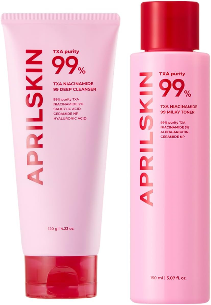 Aprilskin Txa Affordable Daily Skincare Set: Txa Niacinamide 99 Pore Care Pink Bubble Gum Deep Cleanser And Txa Niacinamide 99 Pink Milky Toner