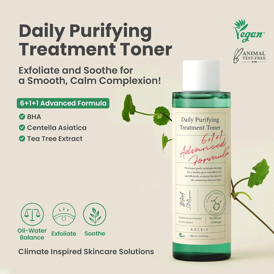 Axis-Y Daily Purifying Treatment Toner With Salicylic Acid & Centella Asiatica - Pore Minimizer, Oil Control & Blemish Treatment Face Exfoliator - Vegan Korean Skin Care Bha Toner - 6.76 Fl. Oz Axis-Y Daily Purifying Treatment Toner With Salicylic Acid & Centella Asiatica - Pore Minimizer, Oil Control & Blemish Treatment Face Exfoliator - Vegan Korean Skin Care Bha Toner - 6.76 Fl. Oz