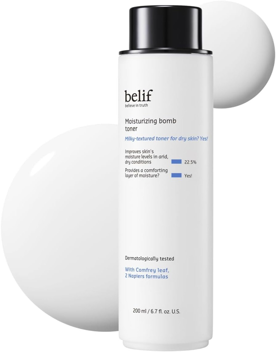 Belif Moisturizing Bomb Hydrating Toner - Ceramide Milky Texture, Strengthens Skin Barrier, Soothing & Repair Serum Essence, Ultra-Hydrating 2-In-1 Toner & Moisturizer, Korean Skincare, 5.07 Fl Oz Belif Moisturizing Bomb Hydrating Toner - Ceramide Milky Texture, Strengthens Skin Barrier, Soothing & Repair Serum Essence, Ultra-Hydrating 2-In-1 Toner & Moisturizer, Korean Skincare, 5.07 Fl Oz