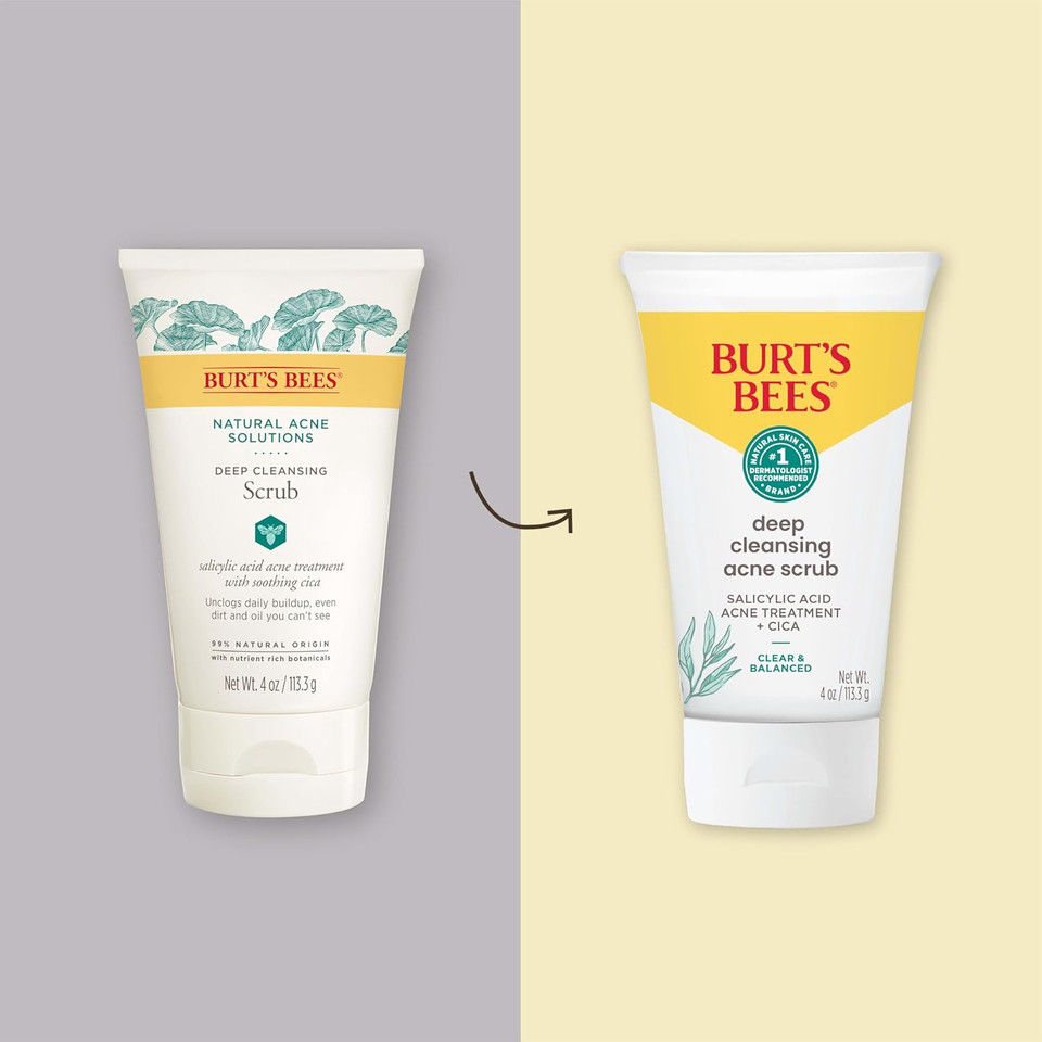 BurtS Bees Clear And Balanced Deep Cleansing Acne Scrub, Salicylic Acid Acne Treatment With Cica, Facial Cream Exfoliator Helps Unclog Pores And Reduce Acne, 4 Oz
