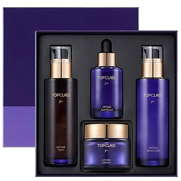 Charmzone Topclass Lifting 7Th Skincare Set  Korean Anti-Aging 4-Piece Set With Toner, Emulsion (4.05 Fl Oz) & Ampoule, Cream (1.69 Fl Oz)  Firming & Lifting With Triple Collagen