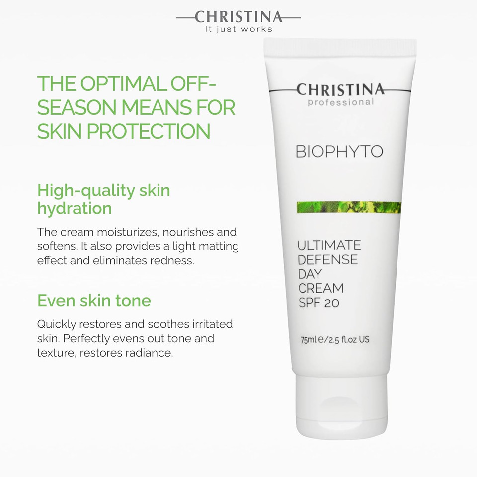 Christina Bio Phyto Ultimate Defense Day Cream Moisturizer With Spf 20-75 Ml - Broad Spectrum Uva/Uvb Protection Facial Moisturizer With Hyaluronic Acid & Vitamin B12- For Normal & Combination Skin Christina Bio Phyto Ultimate Defense Day Cream Moisturizer With Spf 20-75 Ml - Broad Spectrum Uva/Uvb Protection Facial Moisturizer With Hyaluronic Acid & Vitamin B12- For Normal & Combination Skin