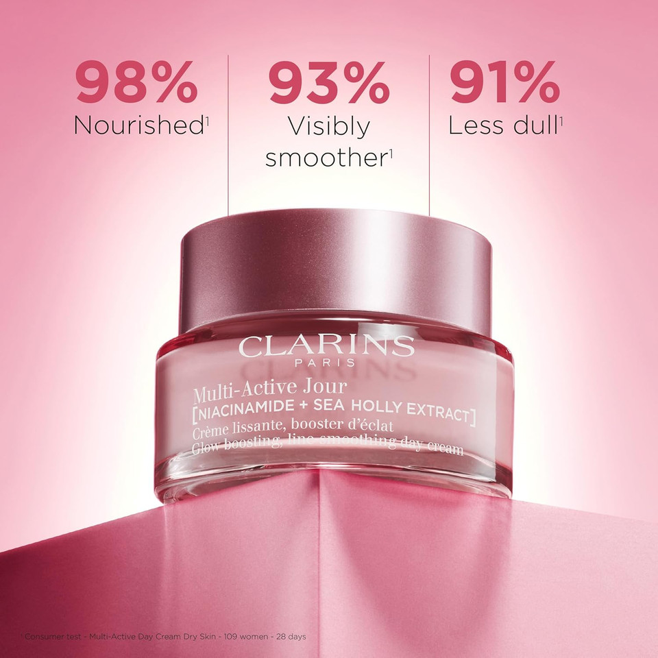 Clarins Multi-Active Day Moisturizer With Niacinamide | Smooth Fine Lines | Visibly Tighten Pores | Even Tone And Texture | Boost Glow | Strengthen Moisture Barrier | Dry Skin Type | 1.7 Ounces