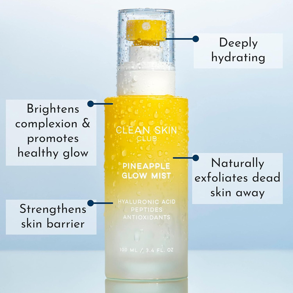 Clean Skin Club Pineapple Glow Mist | Hyaluronic Acid + Peptides | Papaya + Coconut Extracts | Hydrating & Fortifying Face Spray | Vegan & Cruelty Free Clean Skin Club Pineapple Glow Mist | Hyaluronic Acid + Peptides | Papaya + Coconut Extracts | Hydrating & Fortifying Face Spray | Vegan & Cruelty Free