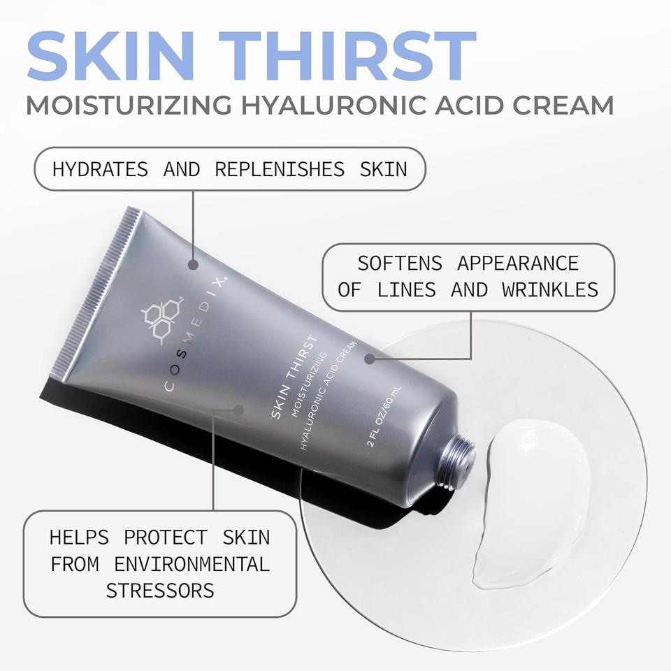 Cosmedix Skin Thirst Hyaluronic Acid Moisturizer Face Cream - Hydrating Face Lotion & Make Up Primer For Pores, Wrinkles & Fine Lines - Daily Facial Skin Care For Softer, Smoother & Vibrant Skin