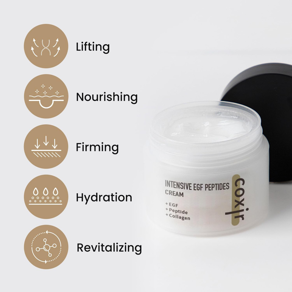 Coxir Intensive Egf Peptides Cream L Day&Night Firming Cream L Egf(Epidermal Growth Factor), Peptides, Niacinamide, Panthenol, Collagen L Korean Skincare [50Ml/1.69Fl.Oz]