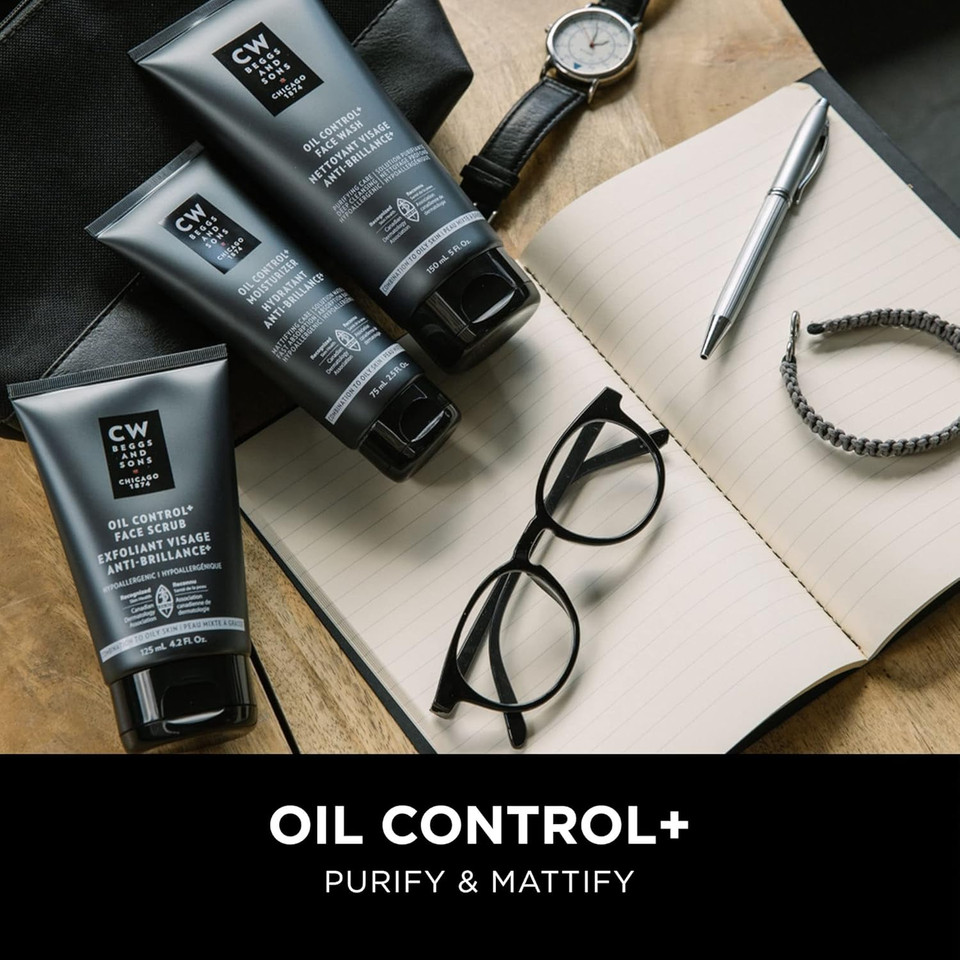 Cw Beggs Oil Control+ Moisturizer For Men, Combination To Oily Skin, Mattifying Face Cream, Hypoallergenic, Fragrance-Free, Paraben-Free, Alcohol-Free, Mineral Oil-Free, Cruelty-Free, 2.5 Fl. Oz