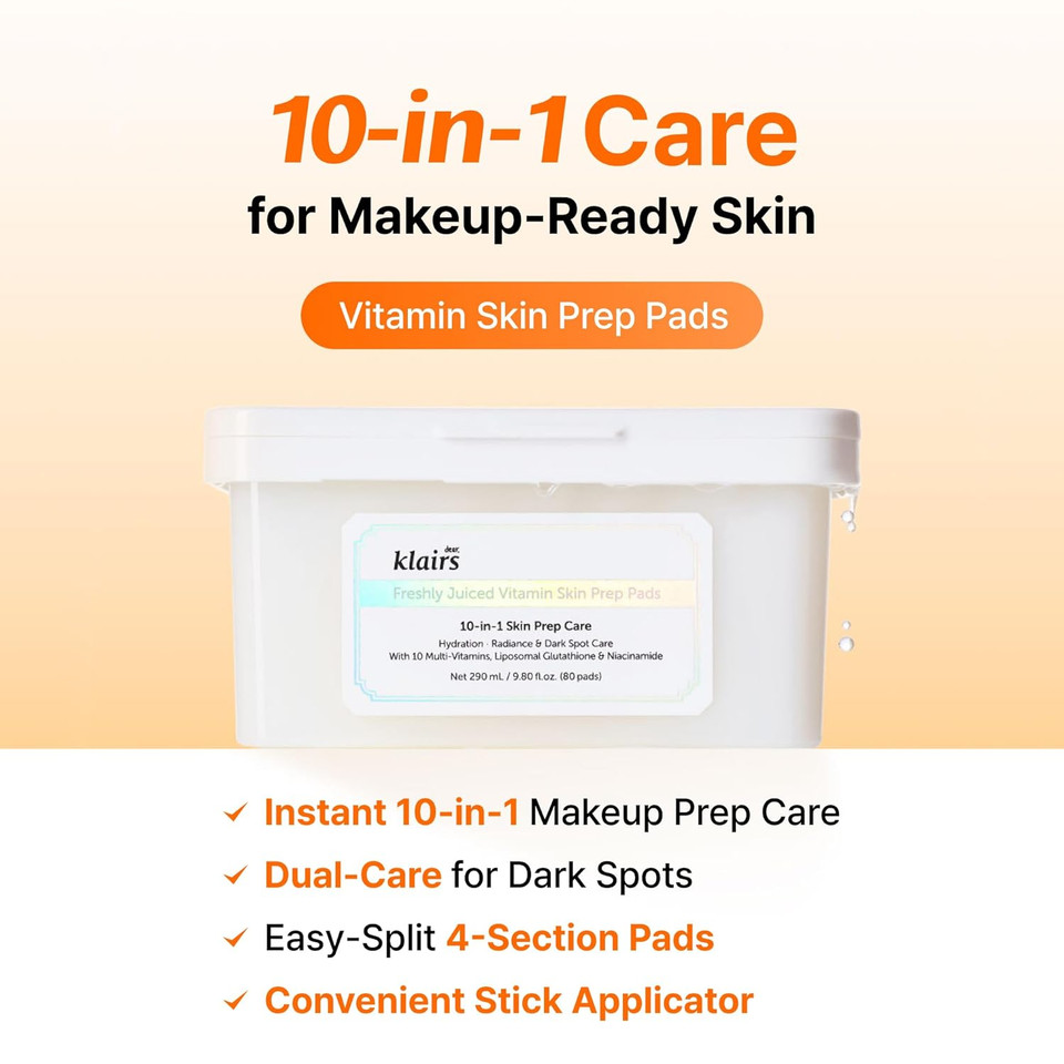 Dearklairs Freshly Juiced Vitamin Toner Pads, Makeup Prep, Liposomal Glutathione, Easy-Split, Glow, Glass Skin, Exfoliation, 80 Pads