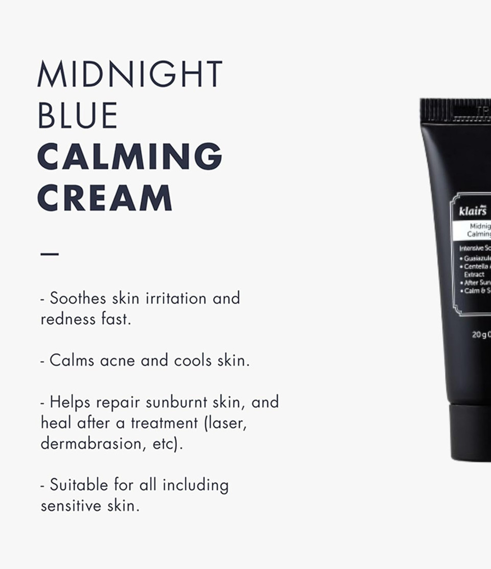Dearklairs Midnight Blue Calming Cream  Soothing Face Moisturizer For Oily & Sensitive Skin, Redness Relief & Hydrating, Lightweight Texture, 1.01 Fl Oz
