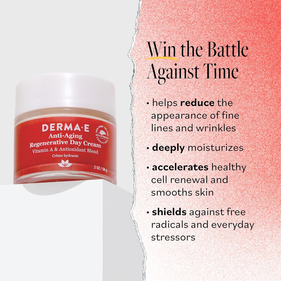 Derma E Anti-Aging Regenerative Day Cream  Astaxanthin Moisturizer For Face  Lightweight Firming Anti-Wrinkle Cream With Lavender, Jojoba Oil And Vitamin E, 2 Oz