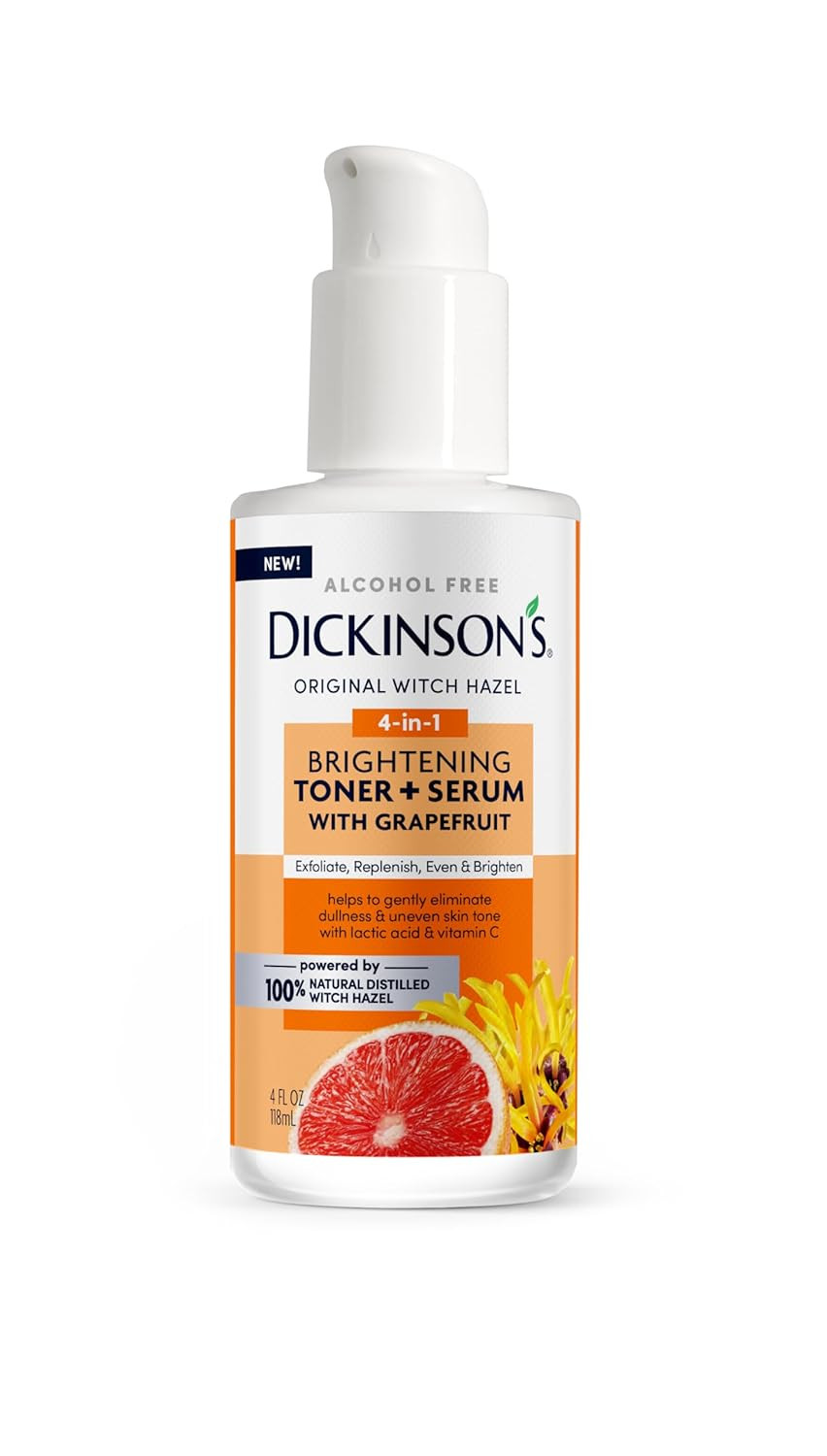 Dickinson'S Original Witch Hazel Brightening Toner + Serum With Grapefruit | 100% Natural Distilled Witch Hazel | Alcohol-Free | Gently Exfoliates & Tones Skin | Refines Pores| 4 Fl Oz