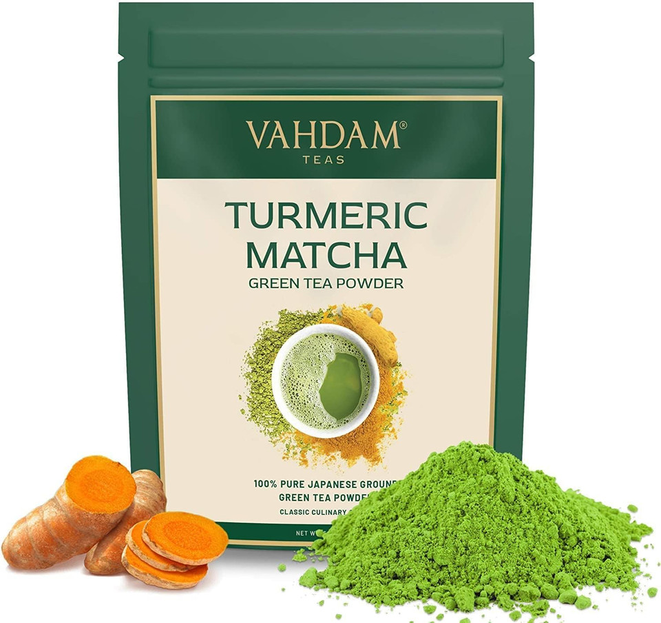Vahdam,Turmeric Matcha Green Tea Powder (25 Cups/1.76Oz) With Curcumin - Pure Japanese Matcha Powder With Indian Turmeric Powder | Delicious Matcha Latte