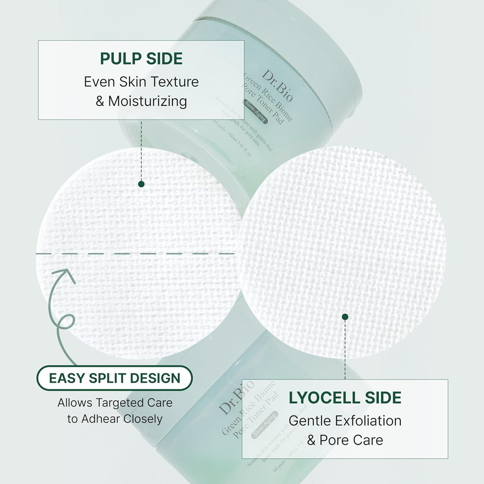 Green Rice Biome Toner Pad (5.54Oz/60 Pads) With Probiotic, Exfoliating, Remove Blackheads & Whiteheads, Radiant Skin, Dual-Sided Pad For Sensitive Skin, Fragrance-Free, Vegan Korean Skincare