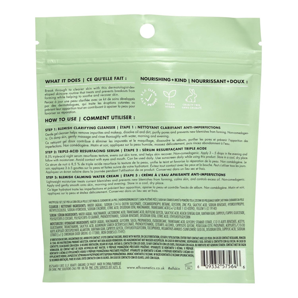 E.L.F. Skin Blemish Control Basics, 3-Step Travel Size Blemish Skincare Routine For Clear Skin, Soothes & Evens Out Skin Tone