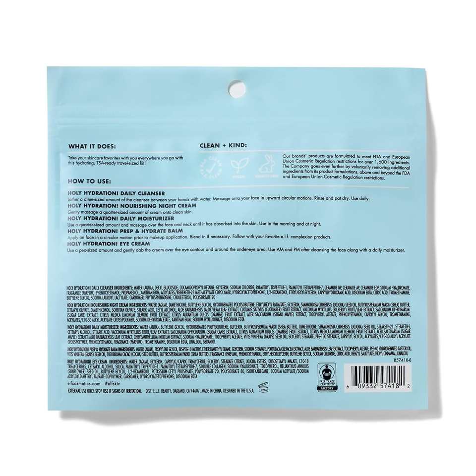 E.L.F. Skin Holy Hydration! Jet Set Hydration Kit, Travel Friendly Hydrating Skincare Set, Face Cleanser, Balm, Moisturizer, Eye Cream & Night Cream, Vegan & Cruelty-Free