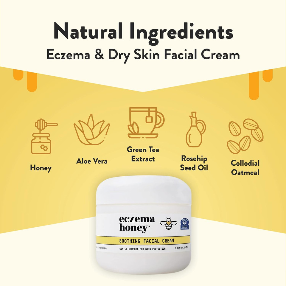 Eczema Honey Soothing Facial Cream & 15% Vitamin C + Ferulic Acid Serum - Bundle For Sensitive & Dry Skin - Cruelty Free