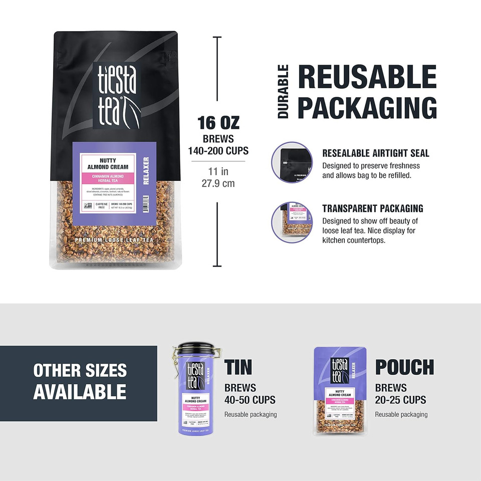Tiesta Tea - Ginger Sweet Peach, Spicy Peach Herbal Tea, Loose Leaf, Up To 200 Cups, Make Hot Or Iced, Non-Caffeinated, 16 Ounce Resealable Bulk Pouch