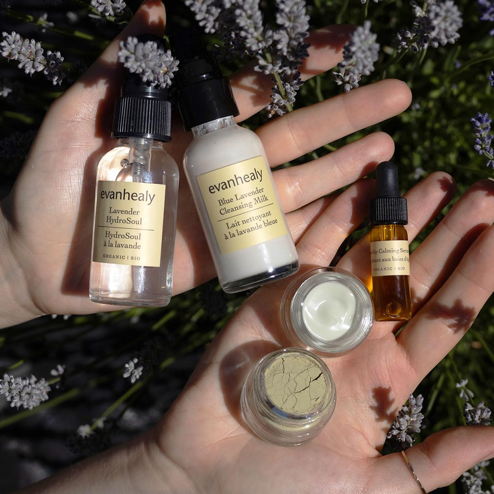 Evanhealy Calming Ritual | Blue Skin Care Set | 5 Piece Travel Face Care Kit For Sensitive Skin | Skincare Kit With Facial Mask & Gentle Skin Cleanser | Soothe Reactive Skin