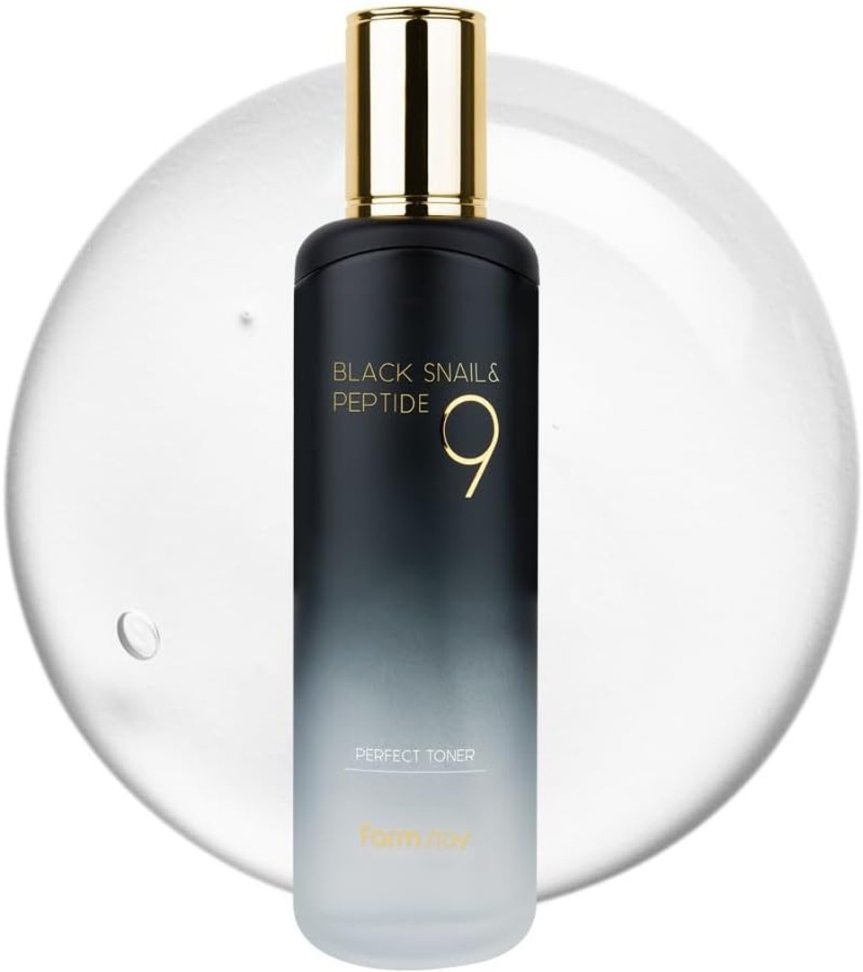 Farmstay Black Snail & Peptide 9 Perfect Toner, Snail Mucin Toner For Elastic & Glow Skin, Moisturizing & Anti-Aging, Smooths & Refine Skin Texutre, Korean Skin Care, For Women & Men, 4.05 Fl. Oz