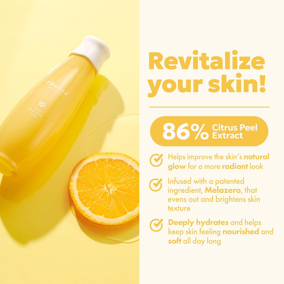 Frudia Citrus Brightening Face Toner (6.59 Fl Oz), Vitamin C Korean Toner With Mandarin Peel Extract, Vegan Vitamin C & Mela-Zero For Dark Spots & Radiance, And Sensitive Skin