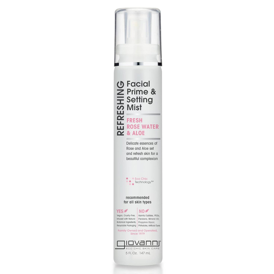 Giovanni Refreshing Facial Prime Setting Mist - Fresh Rose Water Spray For Face, Contains Rose Water & Aloe, Refreshing Facial Mist & Primer, Set & Refresh Skin For A Beautiful Complexion - 5 Fl Oz