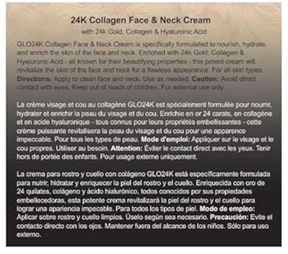Glo24K Collagen Face And Neck Cream With 24K Gold, Collagen And Hyaluronic Acid. Boost Your SkinS Collagen Levels For A Radiant, Glowing Skin