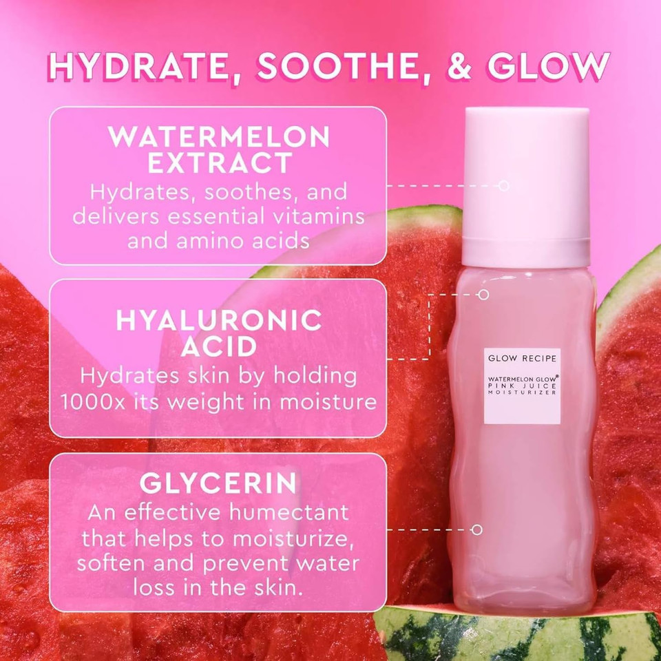 Glow Recipe Double The Glow Skincare Kit - Watermelon Pha Bha Face Toner + Full Size And Refillable Pink Juice Face Moisturizer With Hydrating Hyaluronic Acid For Dry Skin - Korean Skin Care (3 Count)