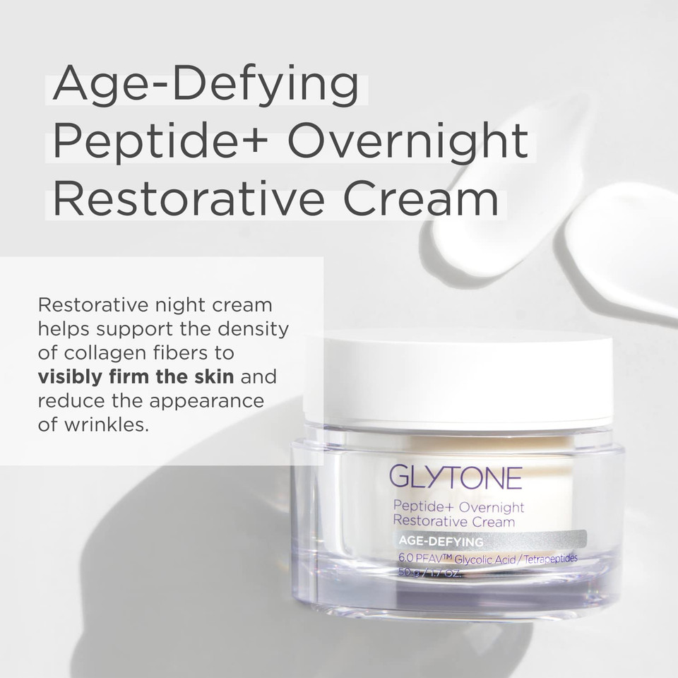 Glytone Peptide+ Overnight Restorative Cream | Age Defying Night Moisturizer For Face Hydrates, Plumps & Improve Wrinkles | Night Cream For Women Visibly Firms Skin | Fragrance-Free - 1.7 Oz
