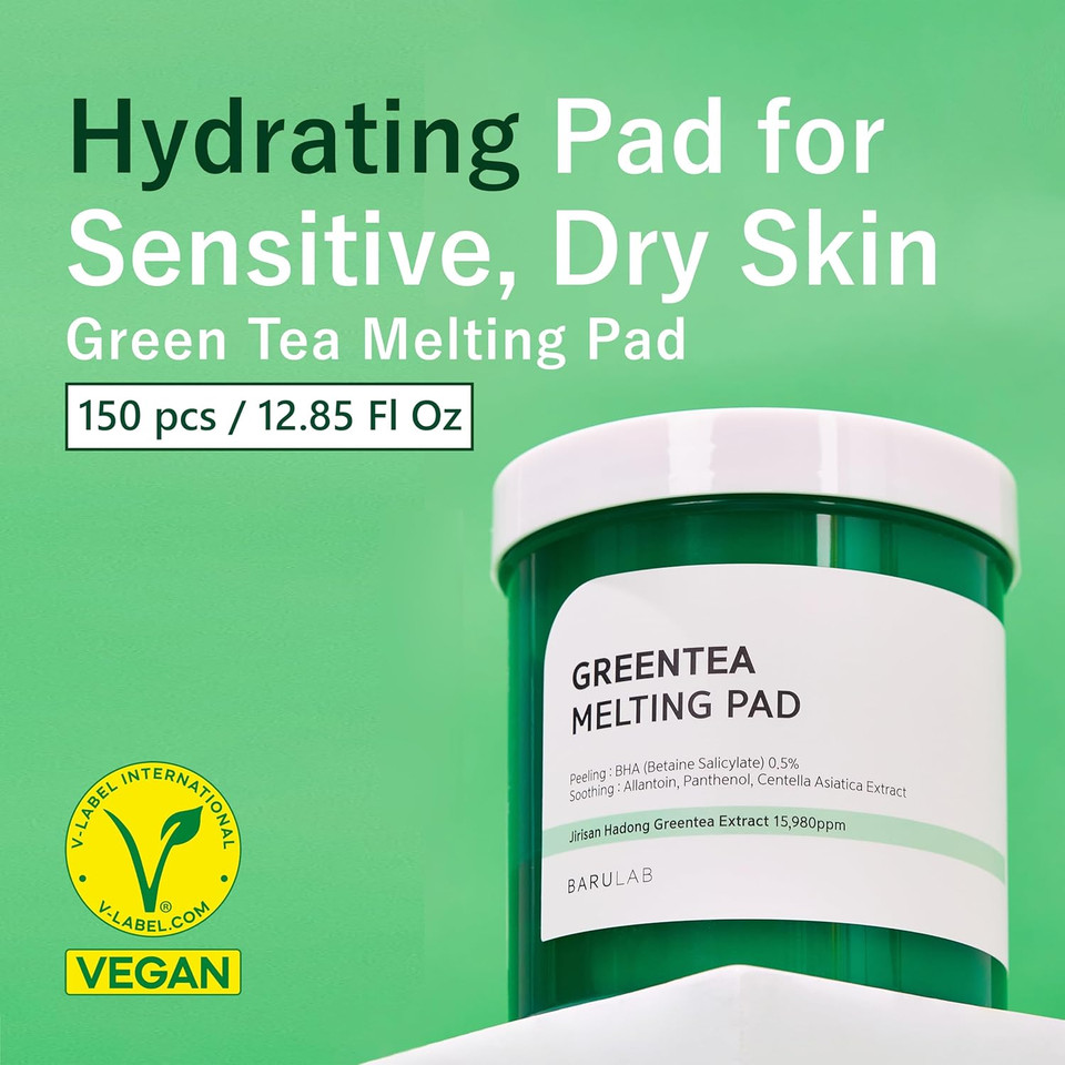 Green Tea Bha Melting Toner Pads W/Centella Asiatica - 150 Large Pads Soothing Hydrating Moisturizing 13 Oz | All Skin Types | Anti-Blemish Daily Care Gentle Mild Peeling Exfoliating Korean Skincare