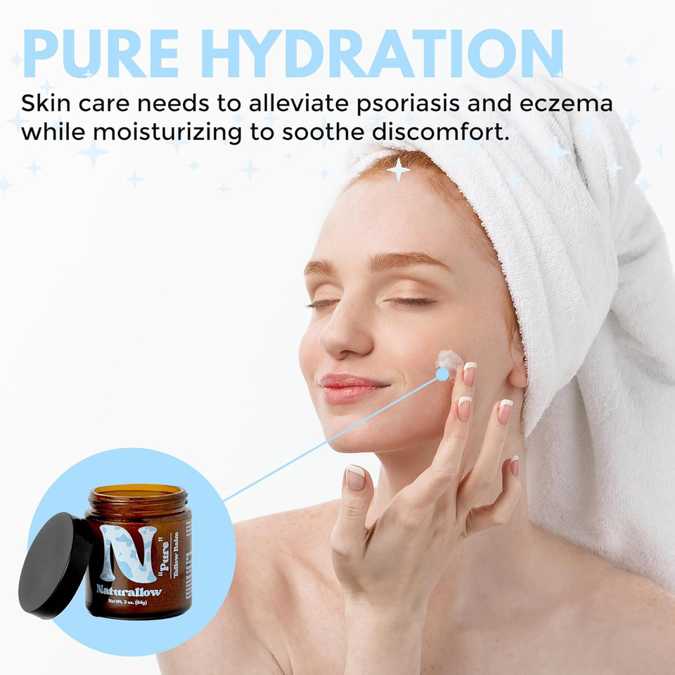 Handmade Multi-Purpose 100% Grass Fed & Finished Tallow Balm For Skin - Organic Lavender & Eucalyptus Scented Tallow Balm For Dry Skin, Eczema, Rosacea