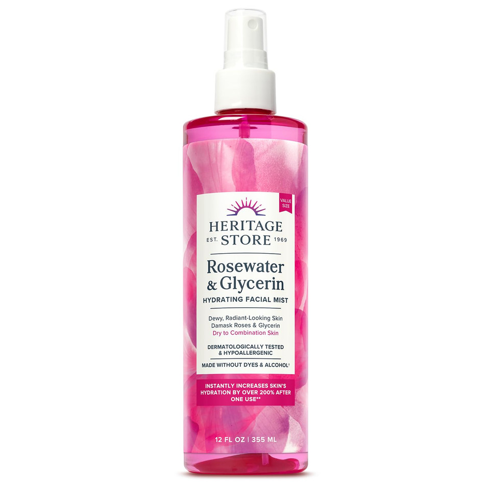Heritage Store Rosewater & Glycerin Hydrating Facial Mist - Dry Combination Skin Care - Rose Water Spray W/ Vegetable Glycerine, Made Without Dyes Or Alcohol, Hypoallergenic, Vegan, Cruelty Free, 4Oz Heritage Store Rosewater & Glycerin Hydrating Facial Mist - Dry Combination Skin Care - Rose Water Spray W/ Vegetable Glycerine, Made Without Dyes Or Alcohol, Hypoallergenic, Vegan, Cruelty Free, 4Oz