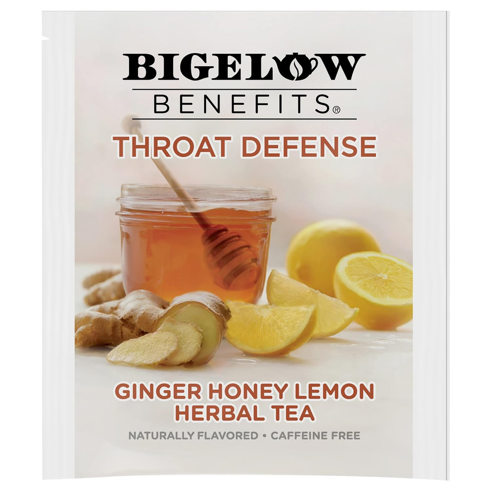 Bigelow Benefits Throat Defense (Ginger Honey Lemon Herbal), 18 Count (Pack Of 6), 108 Total Tea Bags