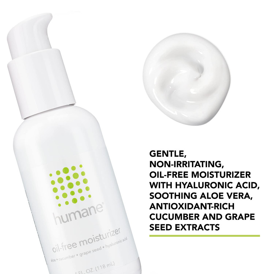 Humane Oil-Free Daily Lightweight Face Moisturizer For Acne-Prone Skin - 4 Fl Oz - Gentle For All Skin Types - With Soothing Antioxidants Like Aloe Vera, Hyaluronic Acid, Cucumber And Grapeseed