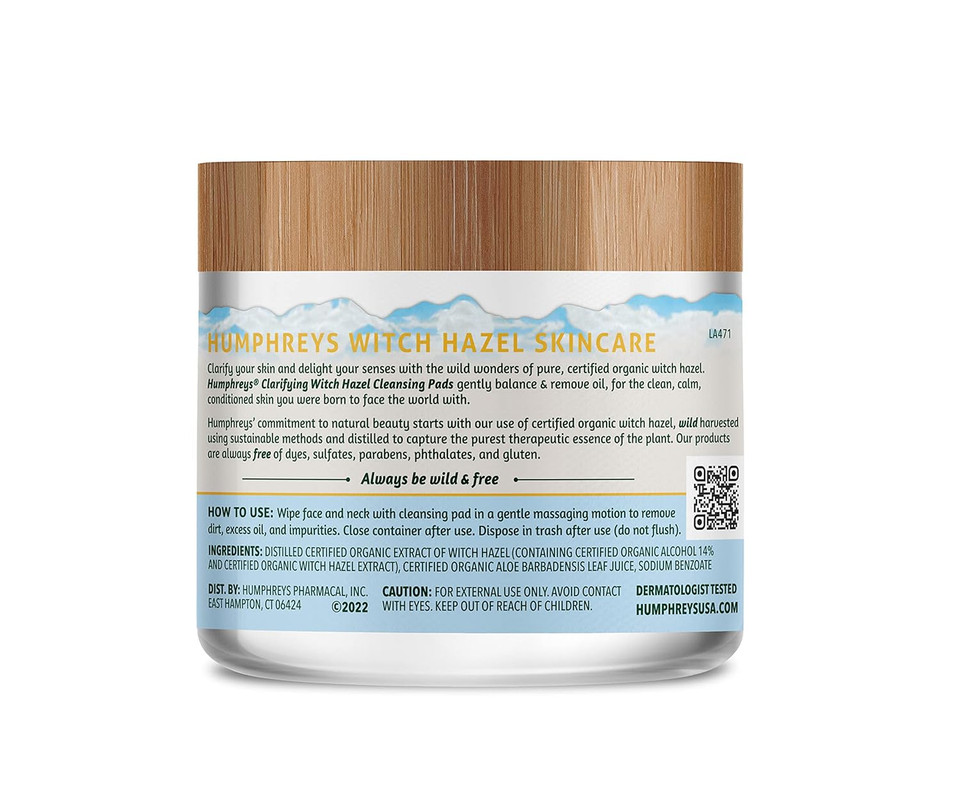 Humphreys Witch Hazel Nourishing Cleansing Pads | Wild Harvested Witch Hazel & Aloe | Hydrating, Natural Alcohol-Free Formula | 60 Rounds Humphreys Witch Hazel Nourishing Cleansing Pads | Wild Harvested Witch Hazel & Aloe | Hydrating, Natural Alcohol-Free Formula | 60 Rounds