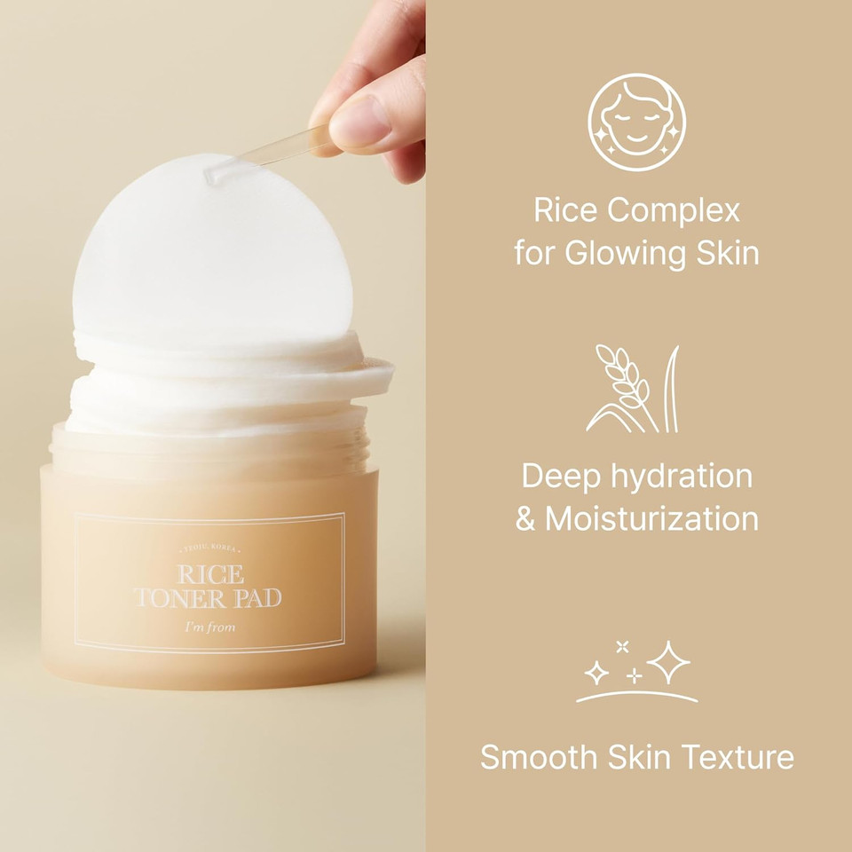 I'M From Rice Toner Pads 140Ml, 60 Sheets, Triple-Layered Pads, Rice Extract From Korea, For Dry And Rough Skin