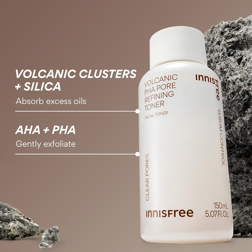 Innisfree Volcanic Pha Toner, Korean Skincare With Aha & Bha, Refines Texture, Controls Oil, Exfoliating Face Treatment