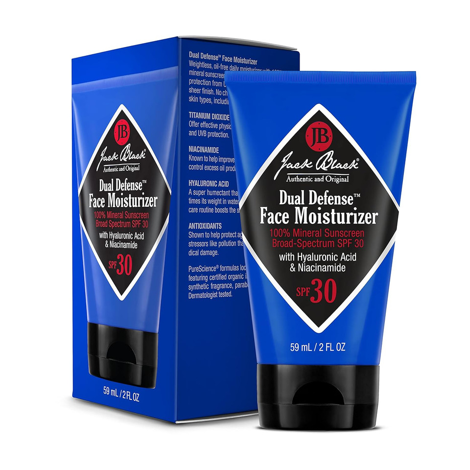 Jack Black Dual Defense Face Moisturizer- 100% Mineral Sunscreen Broad-Spectrum Spf 30