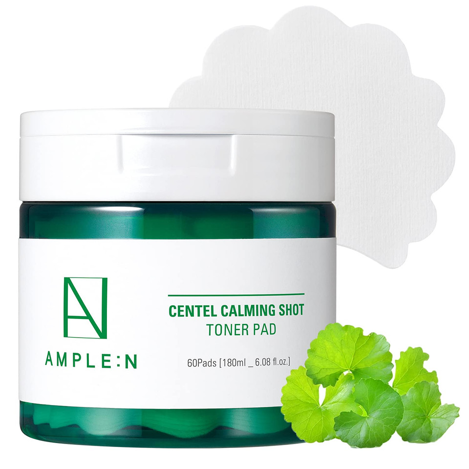 Korean Pore Minimizing And Redness Relief Soothing Toner Pads, Face Exfoliant With Centella Asiatica Extract And Bamboo Extract  Ample:N Centel Calming Shot Toner Pad 60 Sheet 100Ml (3.38 Fl.Oz.)