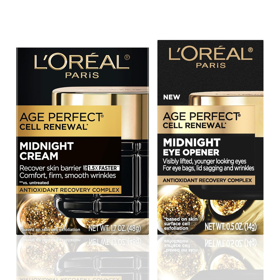 LOreal Paris Age Perfect Anti-Aging Midnight Face Cream + Midnight Eye Cream, Smooths Wrinkles & Reduces 8 Signs Of Eye-Aging + Face Cream Face Serum Samples
