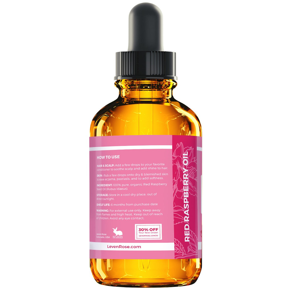 Leven Rose Red Raspberry Seed Oil - All Natural For Face And Hands - 2 Oz
