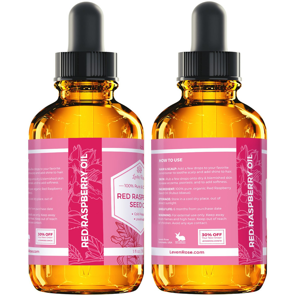 Leven Rose Red Raspberry Seed Oil - All Natural For Face And Hands - 2 Oz