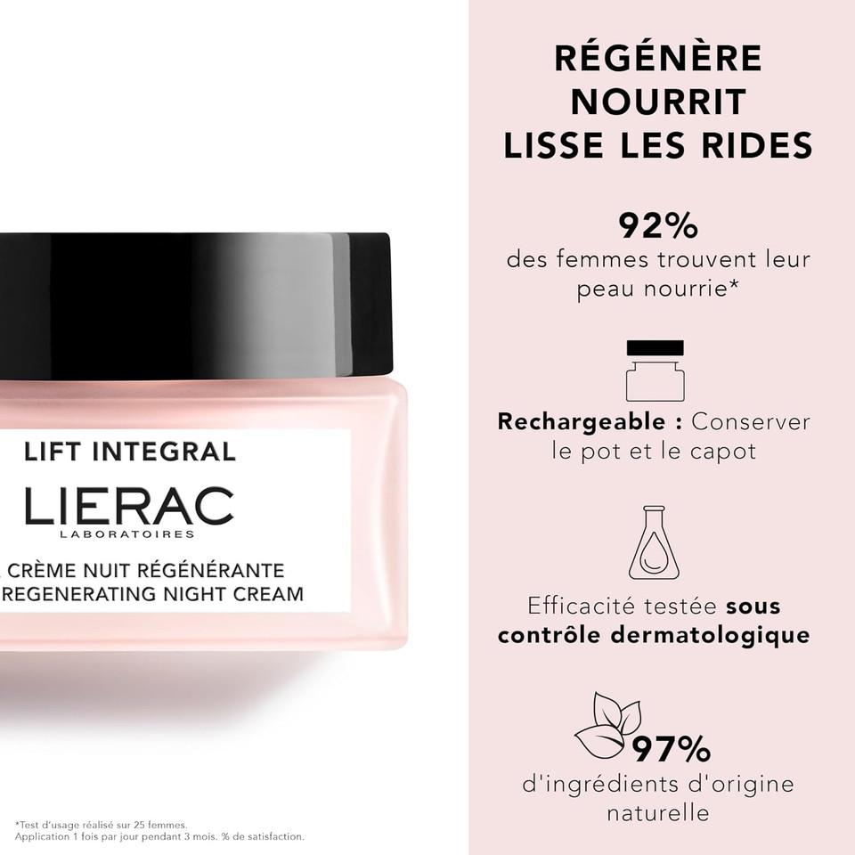 Lierac Lift Integral Regenerating Night Cream, Regenerates, Nourishes, Smoothes Wrinkles, Anti-Wrinkle, Facial Moisturizer, Firming & Smoothing Cream For Night Use - 50Ml