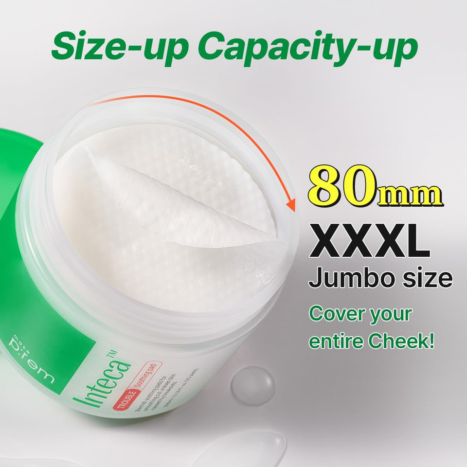 Make P:Rem Inteca Trouble Soothing Pads, Dual-Texture Jumbo Pads For Exfoliating/Blackheads/Sebum Care, Trouble Calming Pad For Sensitive Skin, Korean Skin Care, 11.15 Fl.Oz, 330Ml (70 Pads)