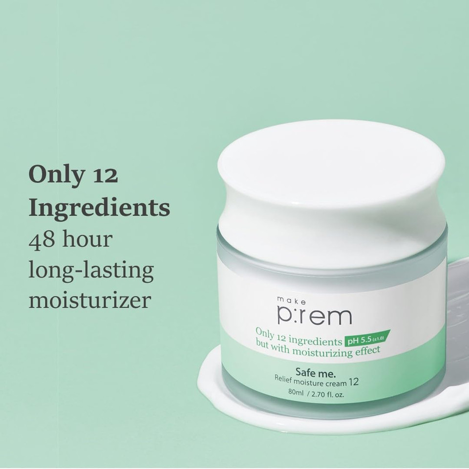 Make P:Rem Safe Me. Relief Moisture Cream 12, Clinically Proven 48-Hour Hydration, Minimal Ingredients, Ewg Green, Korean Skin Care, 2.70 Fl. Oz., 80Ml