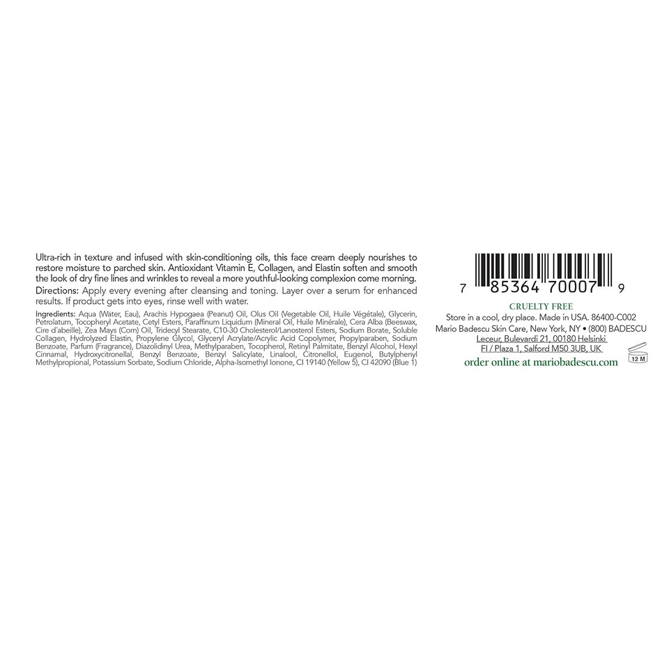 Mario Badescu Night Cream  Face Moisturizer For Women And Men For Hydrated, Smooth, Youthful-Looking Skin  Vitamin E, Elasto Collagen Or Bee Pollen Facial Skin Care Formulas
