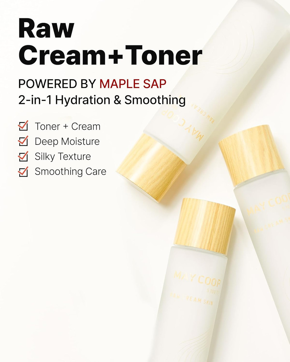 May Coop Raw Cream Skin Face Toner  2-In-1 Toner & Moisturizer With 85% Maple Sap For Deep Hydration, Softening & Nourishing - Korean Skincare, Vegan Clean Beauty, 3.71 Fl.Oz
