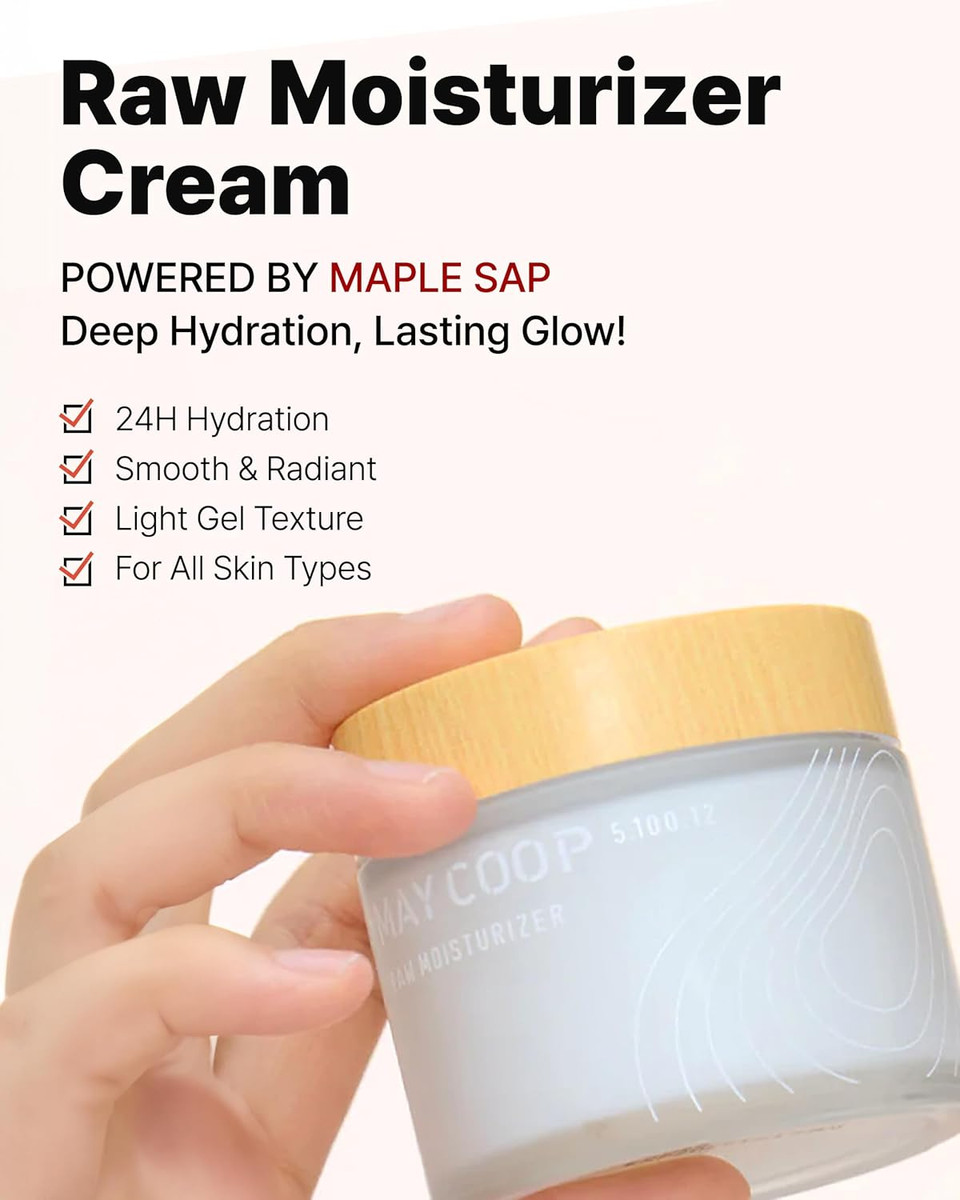 May Coop Raw Moisturizer Face Cream  Daily Hydrating Cream With Maple Sap For Deep Hydration, Softening & Nourishing - Korean Skincare, Vegan Clean Beauty, 2.8Oz